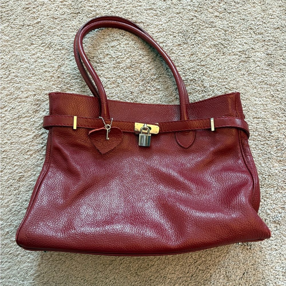 Red Leather Tote Bag
